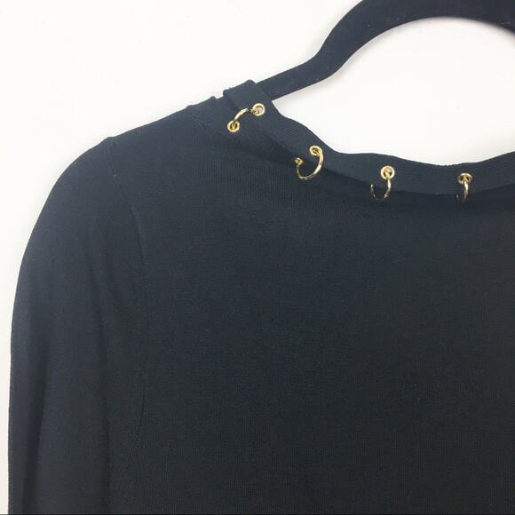 August Silk Knits Stretch Blouse Size Medium Black Ribbed Gold Grommet NWT $48 - Picture 10 of 11